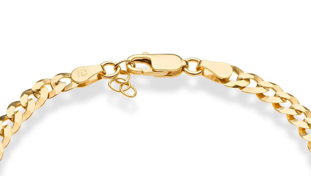 Miabella 18K Gold Plated 925 Sterling Silver Italian 5mm Solid Diamond-Cut Cuban Link Curb Chain Bracelet for Men Women, Made in Italy