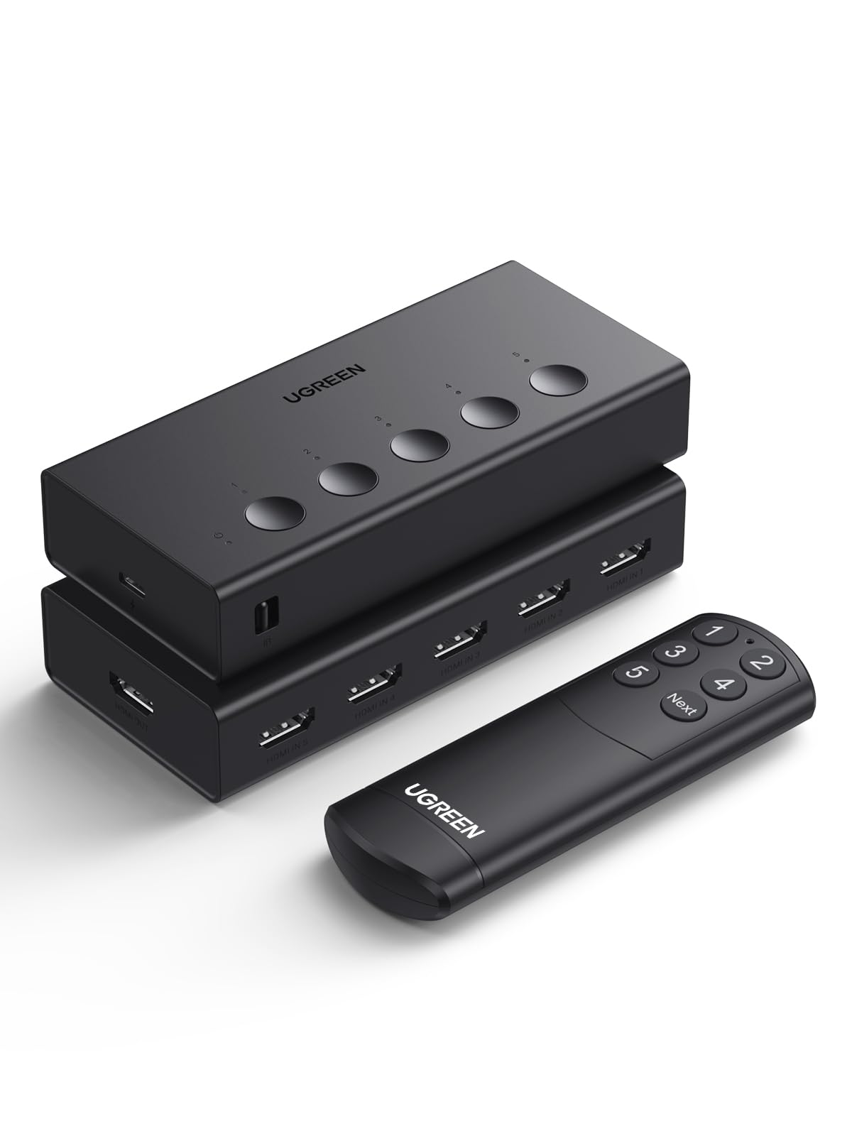 UGREEN HDMI Switch 5 in 1 Out 4K@60Hz, HDMI Splitter with Remote 5 Port Switcher Selector Box Support 3D CEC HDR HDCP2.2 Compatible with PS5/4/3 Xbox Nintendo Switch Roku TV Fire Stick Black