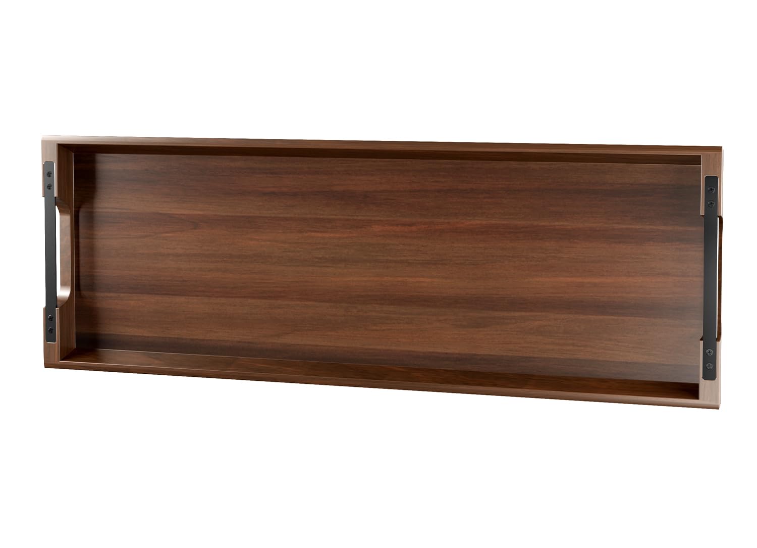 Acacia Wood Serving Tray with Metal Handles, 17x13in Food Drinks Tray for Coffee Table, Breakfast, Dinner & Bar, Rustic Decorative Storage Tray for Ottoman, Kitchen, Elegent Gift for Father