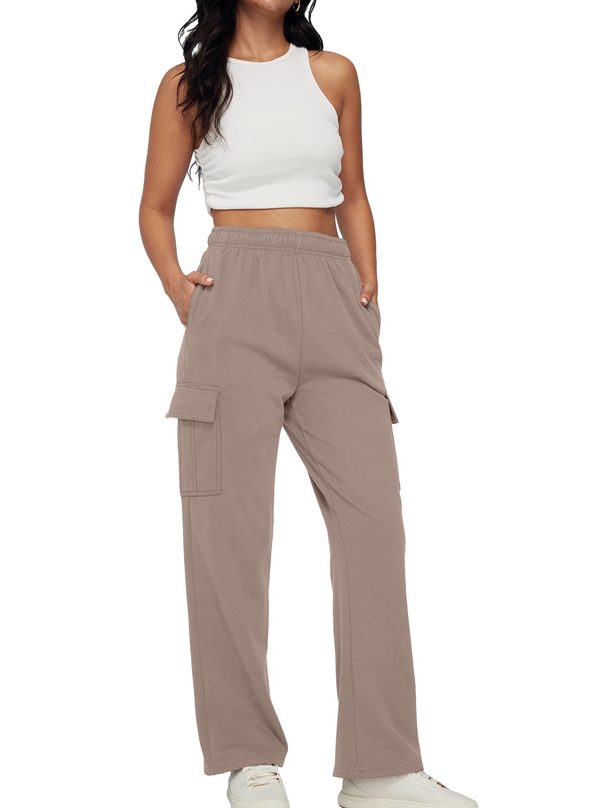 AUTOMET Womens Cargo Sweatpants Baggy Fleece High Waisted Joggers Sweat Pants Athletic Pants