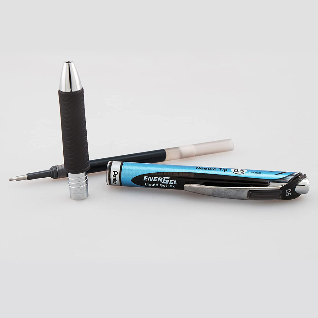Pentel Energel 0.5 mm, Black Needle Tip Pens - Rtx Retractable Pack of 10 Pens