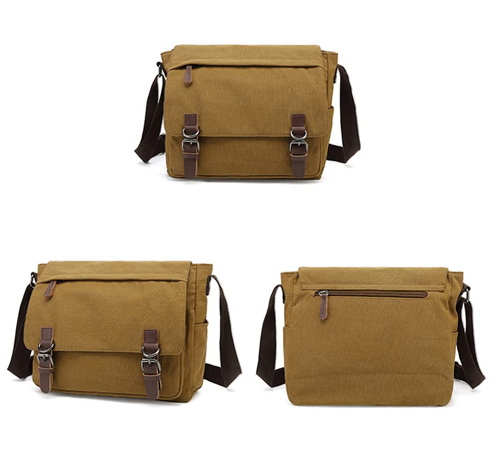 Sechunk Canvas Vintage Messenger Bag Shoulder bag Leather Large Travel Crossbody bags for men women 15inch Laptop