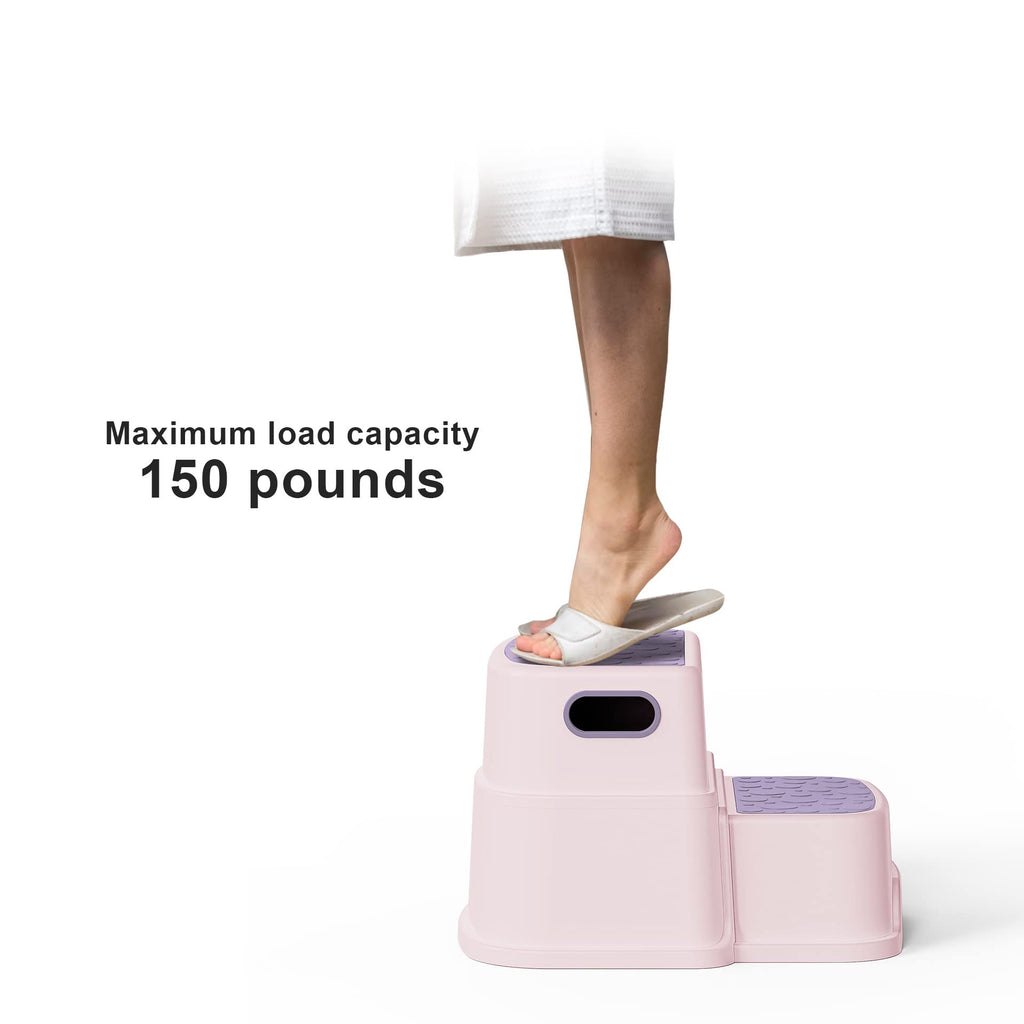 UNCLE WU Toddler Step Stool for Potty Training, Bathroom Sink & Toilet - 2 Step Kids Poop Stool, Non-Slip Step Stool with Handles, Dual Height Stepping Stool for Kitchen Counter (Include 2 Ducks)