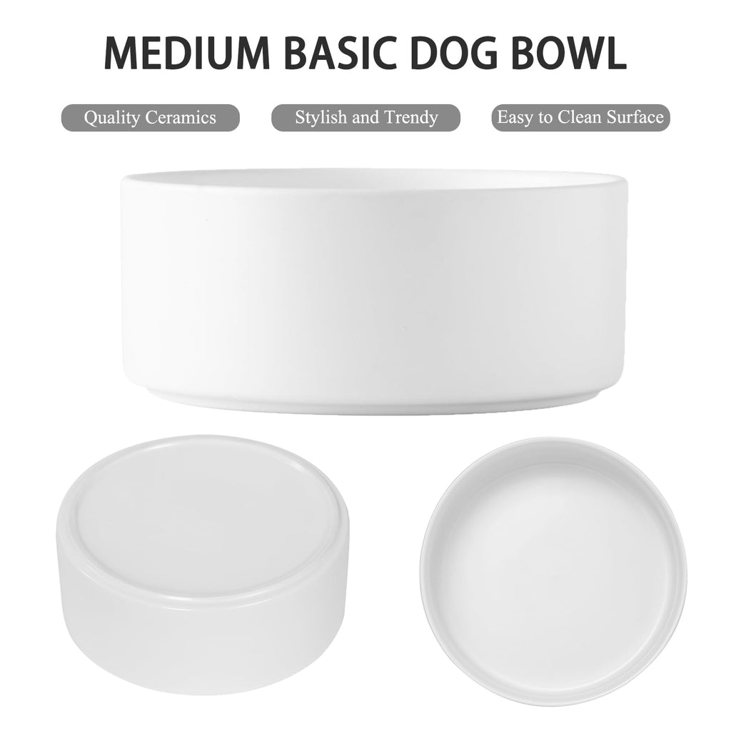 6'' Ceramic Raised Dog Bowl - 30Oz Dog Food & Water Bowl with Elevated Non-Slip Bamboo Stand, Dishwasher & Microwave Safe, Anti Vomiting Heavy Duty Pet Bowl for Small and Medium Dogs, Black