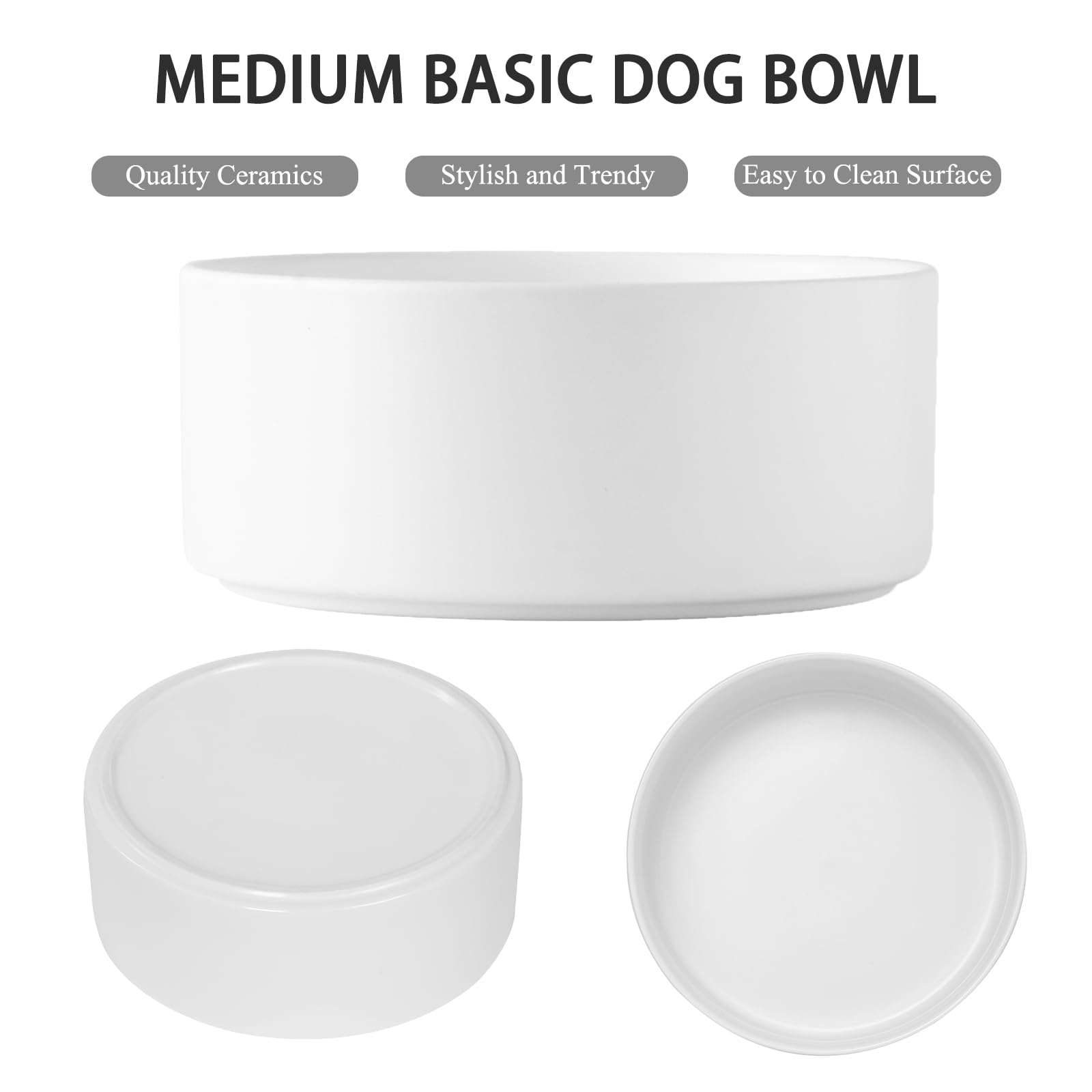 6'' Ceramic Raised Dog Bowl - 30Oz Dog Food & Water Bowl with Elevated Non-Slip Bamboo Stand, Dishwasher & Microwave Safe, Anti Vomiting Heavy Duty Pet Bowl for Small and Medium Dogs, Black