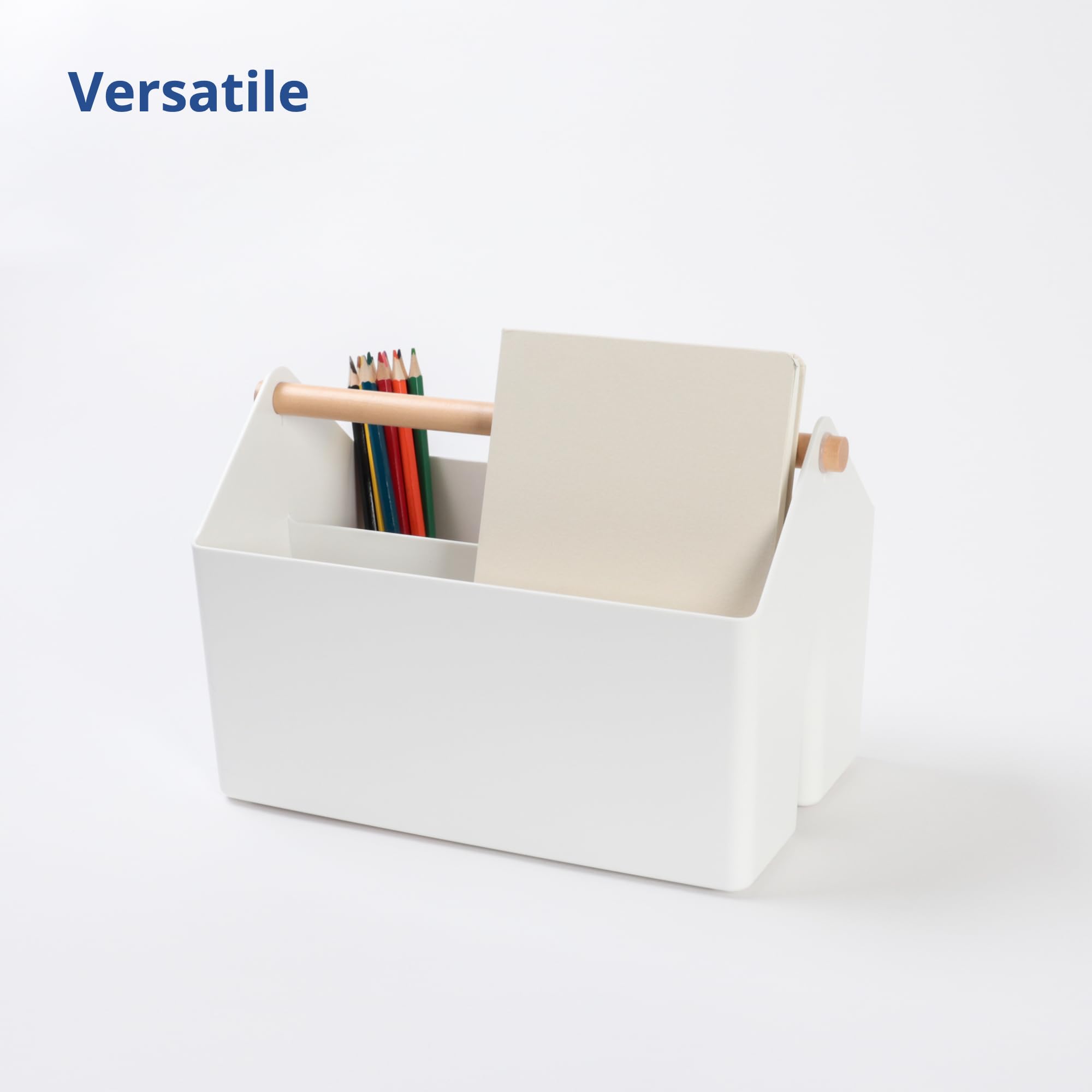 BLUE GINKGO Medium Storage Basket – Plastic Caddy with Wooden Handle for Office, Arts & Crafts, or Home Supplies (Green)