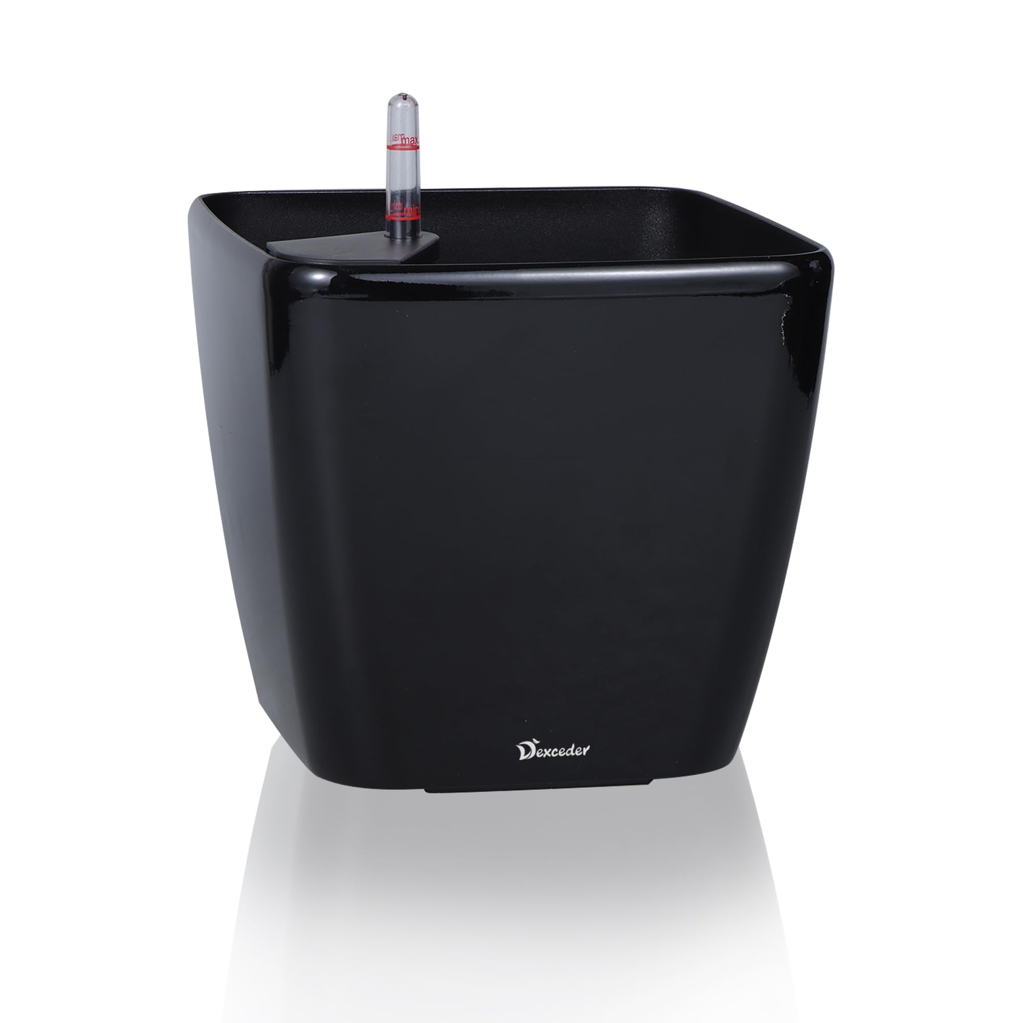 Dexceder 9x8 Self Watering Planter (Black High Gloss) | Inner Mat Design, Thickened Table Flower Plant Pot with Water Level Indicator Indoor Outdoor