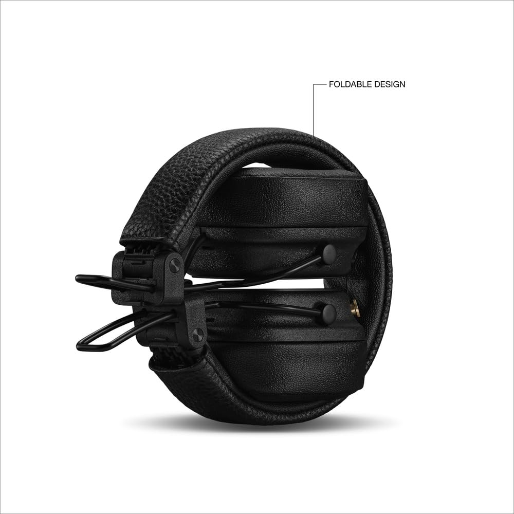 Marshall Major V Wireless On-Ear Bluetooth Headphones - 100+ Hr Playtime | Detachable Audio Cable | Microphone for Calls | Lightweight, Foldable Design for Travel - Black