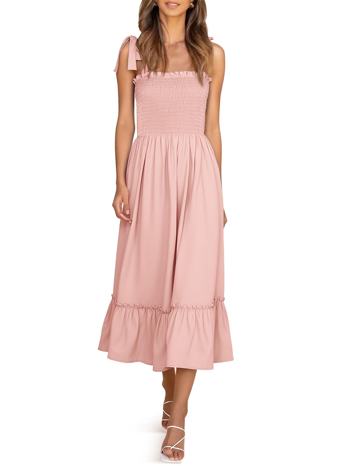 Imily Bela Womens Summer Floral Maxi Dress Boho Tie Strap Sleeveless Smocked A Line Beach Sundress Long Dresses