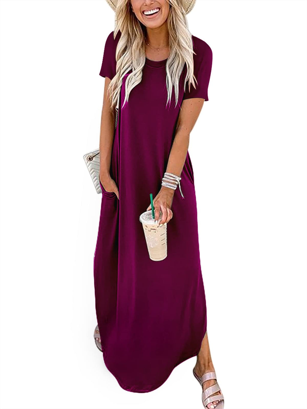 ANRABESS Womens Summer Maxi Dress Short Sleeve Casual Loose Long T Shirt Dresses Split Vacation Beach Sundress Travel Outfits