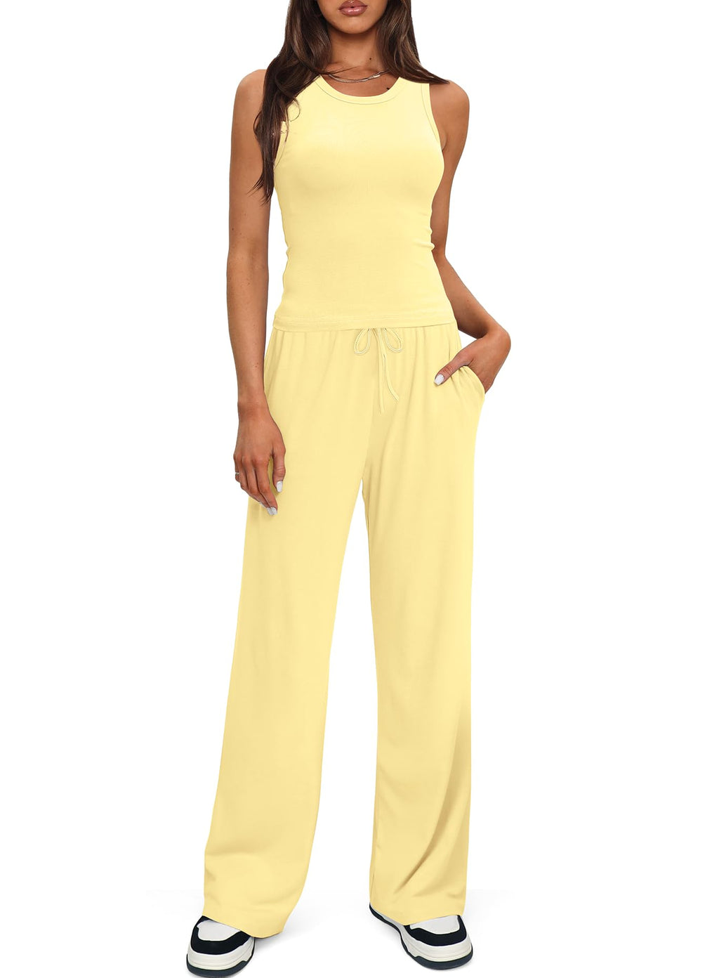 Darong Women's 2 Piece Summer Outfits Sleeveless Matching Lounge Sets