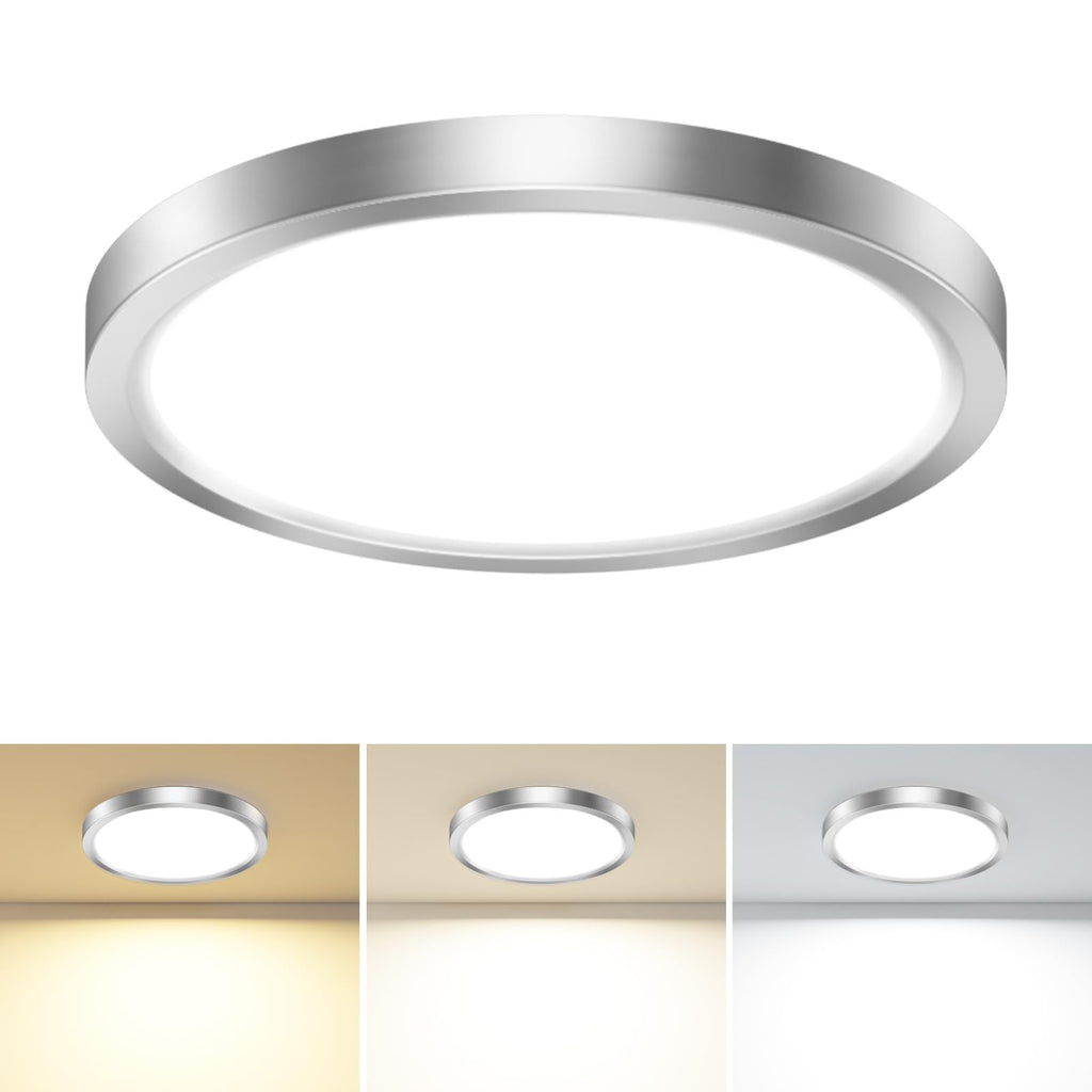 1PACK LED Flush Mount Ceiling Light Fixture, 3000K-4000K-6500K & 100W Equivalent Modern Kitchen Ceiling Lamp 15W 1500Lm 7.5 Inch Closet Round Surface for Bathroom Laundry Bedroom Hallway, Black
