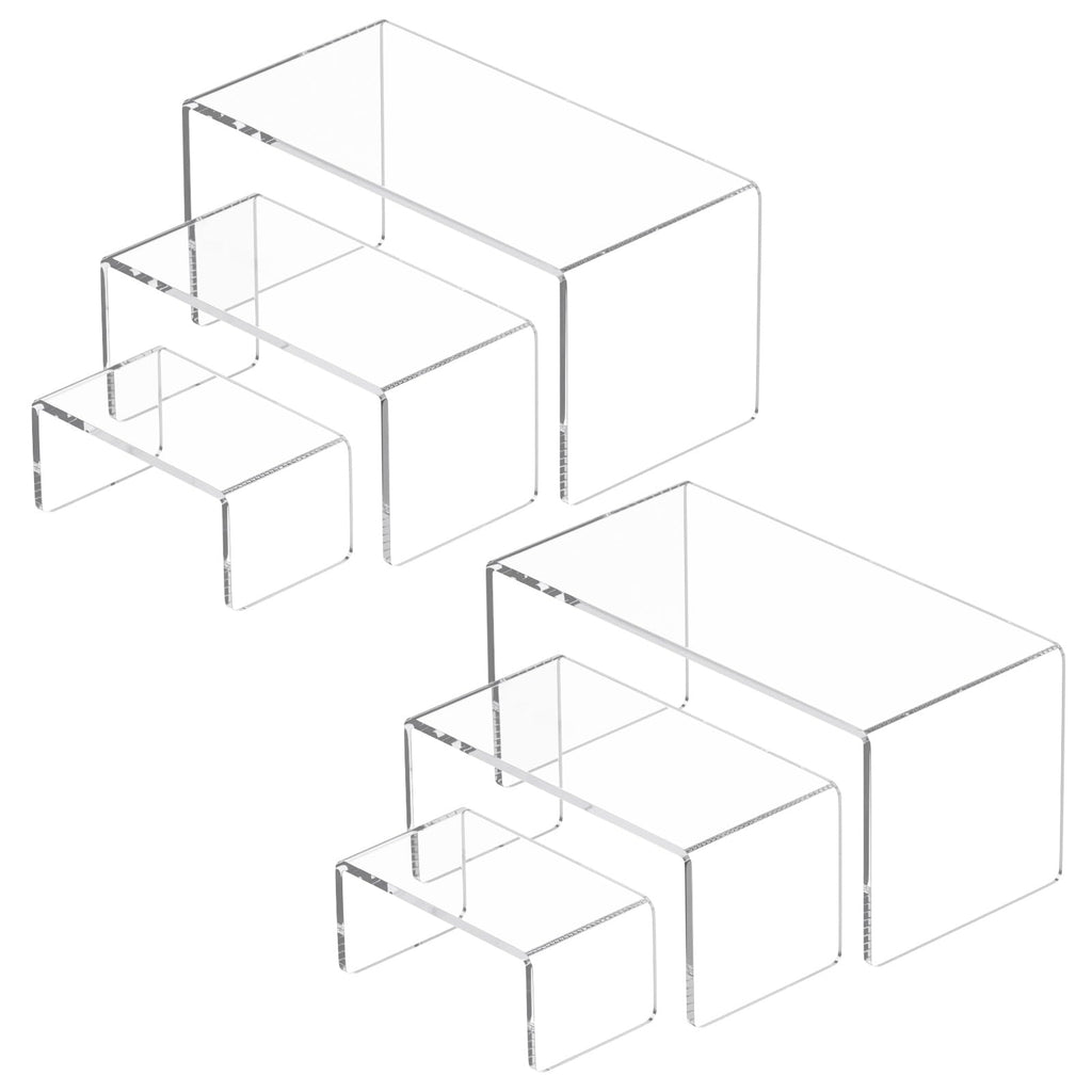 NIUBEE Acrylic Display Risers Stand 2 Sets,3 Steps Clear Riser Shelf Showcase for Amiibo Funko POP Figures -3"x3"x4"