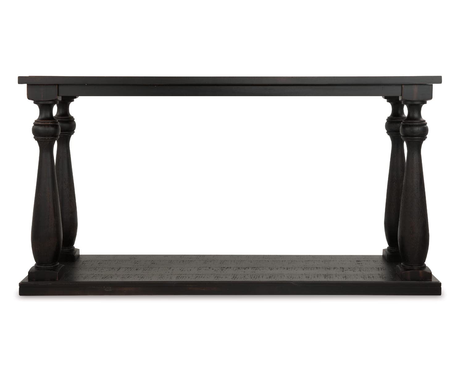 Signature Design by Ashley Mallacar Rustic Cottage Rectangular Sofa Table with Floor Shelf, Black