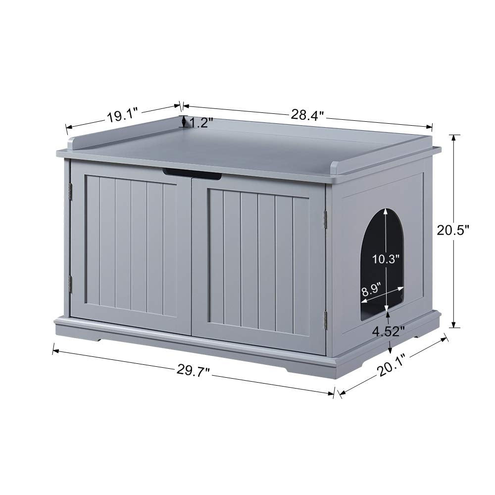 unipaws Extra Large Cat Litter Box Enclosure for Self-Cleaning & Automatic Litter Boxes, Tall Cabinet with Charging Station, Wooden Dog Proof Hidden Cat House for Top Entry Litter Box
