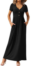 GRECERELLE Womens Summer Long Maxi Dresses 2026 Short Sleeve V Neck Casual Button Dress with Pockets