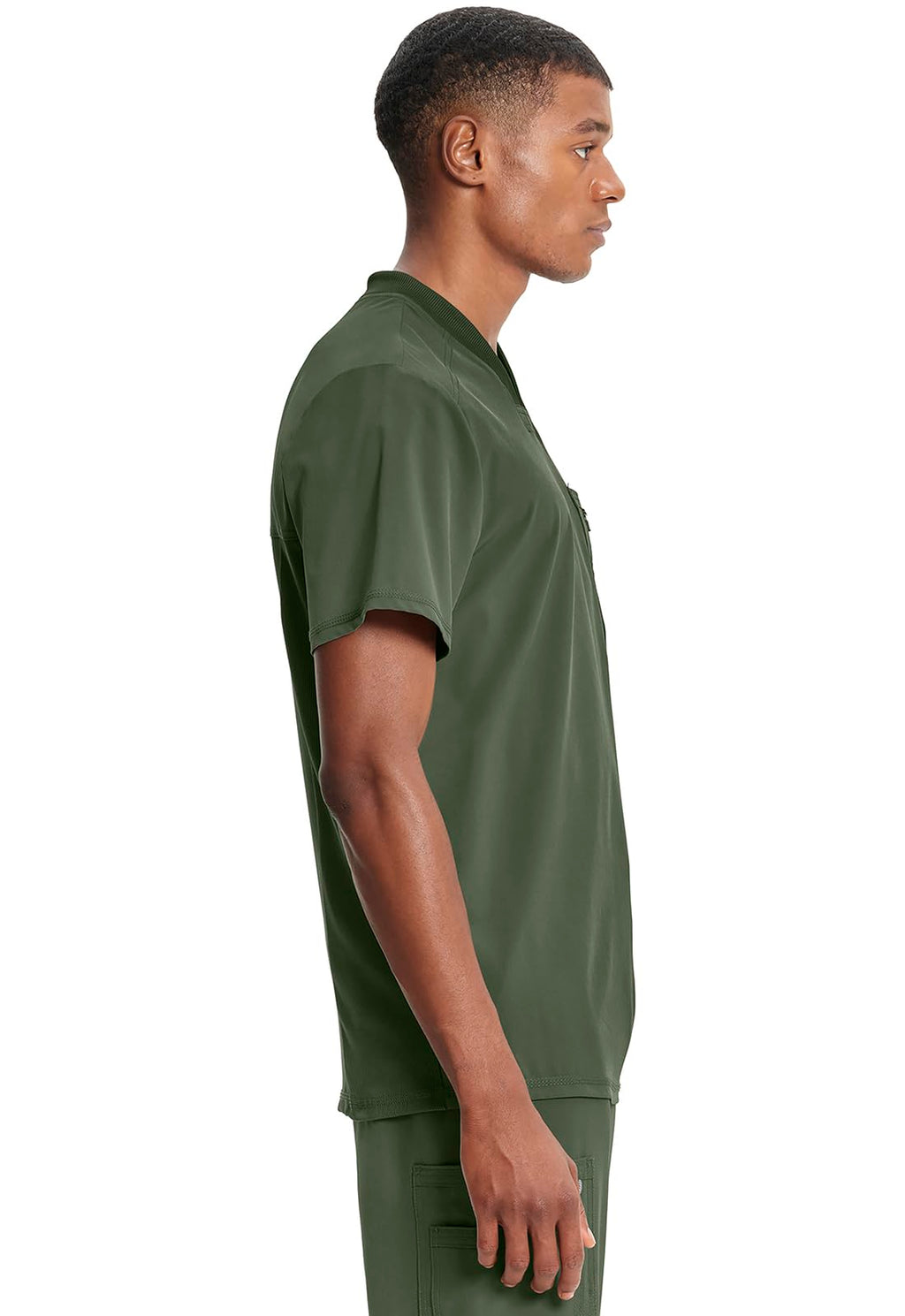 Cherokee Infinity Mens Tuckable V-Neck Scrub Top Modern Fit, 2 Pockets, Zip Chest Pocket, Rib-Knit, 360° Stretch – CK910A