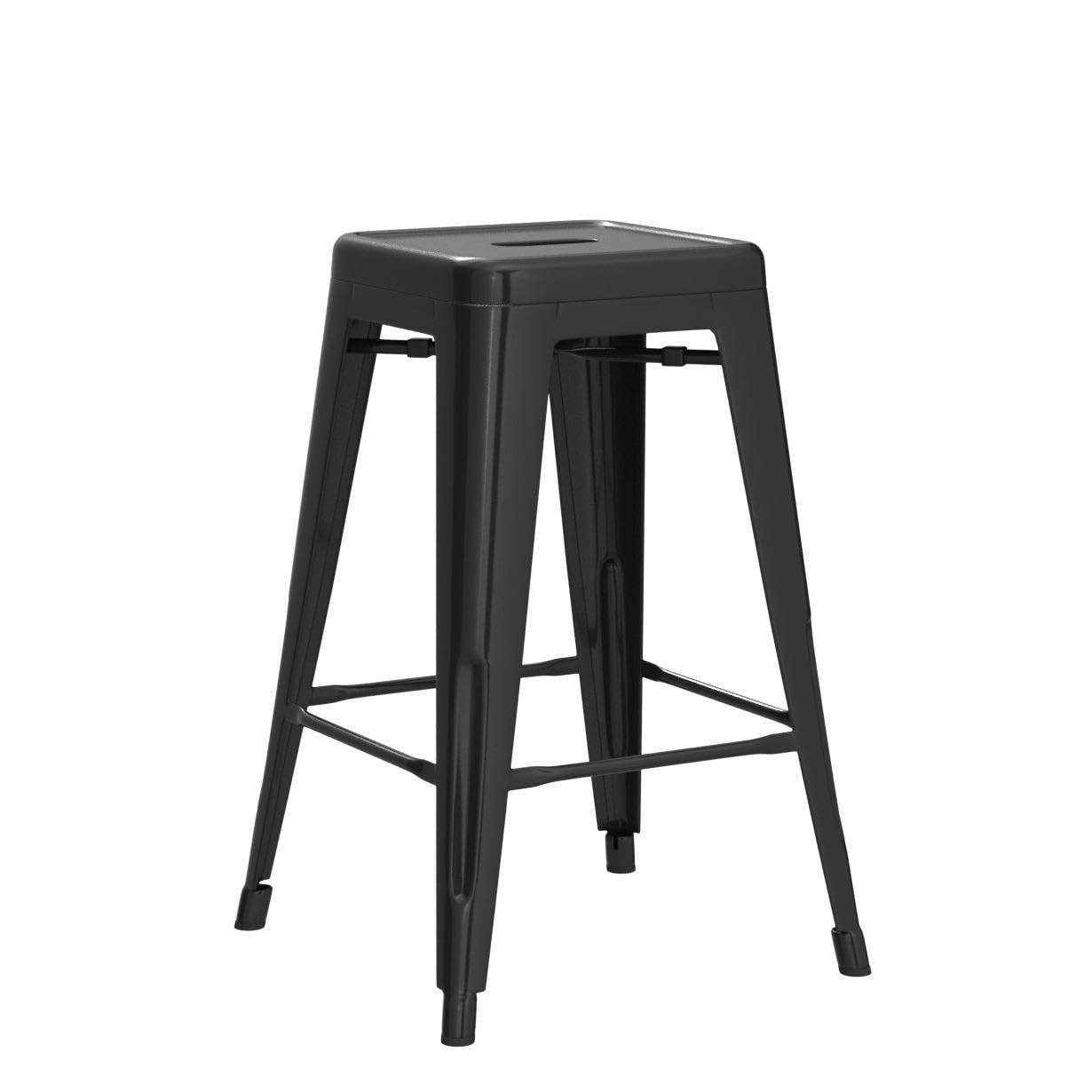 FDW Metal Bar Stools Set of 4 Counter Height Bar Stools 24 Inches Industrial Bar Chairs Patio Stool Stackable Backless Stool Indoor Outdoor Metal Kitchen Stools Bar Chairs (Black, 24")