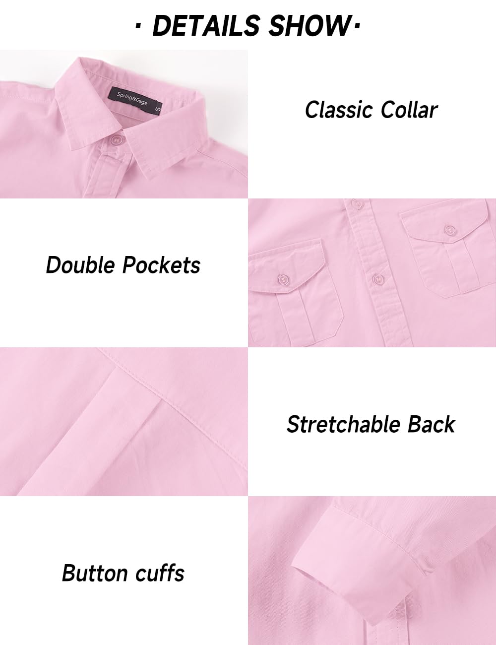 Spring&Gege Boys' Long Sleeve Button Down Shirt for Kids Woven Solid Two Pockets