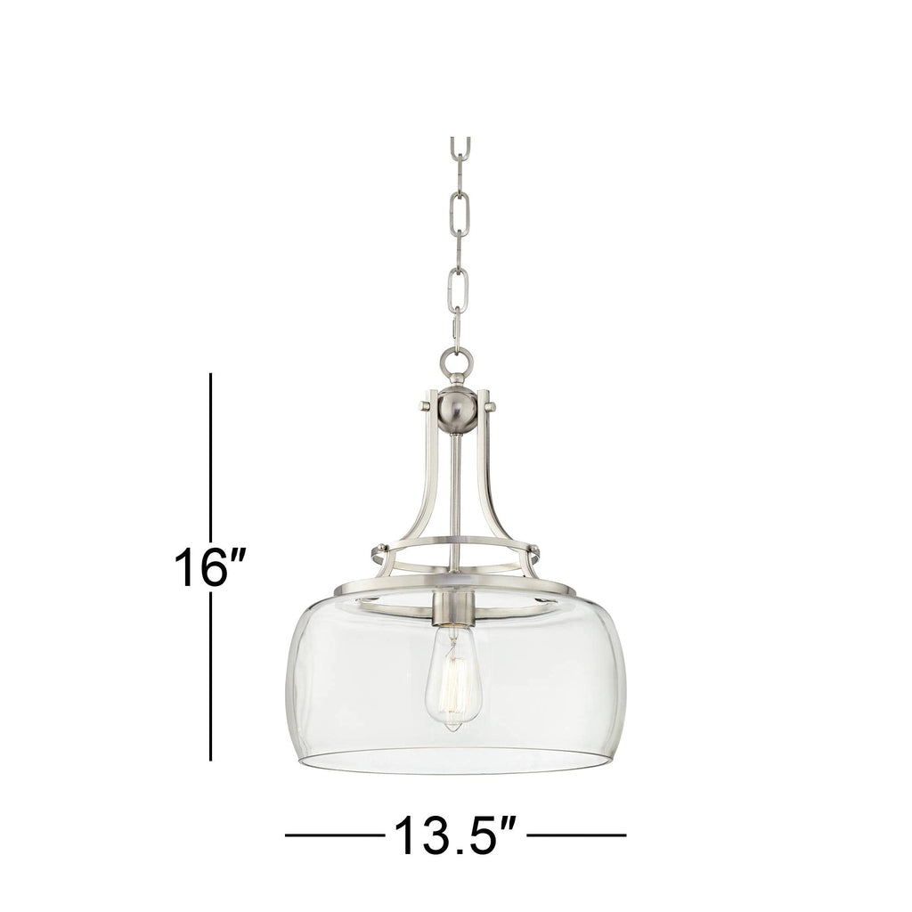 Franklin Iron Works Charleston Satin Nickel Pendant Chandelier 16" Wide Rustic Farmhouse Seeded Clear Glass LED 3-Light Fixture for Dining Room House Foyer Entryway Kitchen Bedroom Living Room