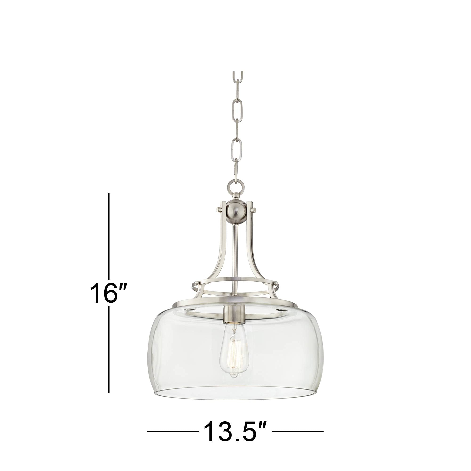 Franklin Iron Works Charleston Satin Nickel Pendant Chandelier 16" Wide Rustic Farmhouse Seeded Clear Glass LED 3-Light Fixture for Dining Room House Foyer Entryway Kitchen Bedroom Living Room