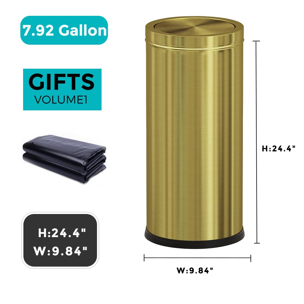 7.92 gallon/30L Kitchen Trash Can with Lid,Tall Slim,Elegant,Black,Brushed Stainless Steel Lgarbage Can for Office,Hotel,Kitchen (30Lblack)
