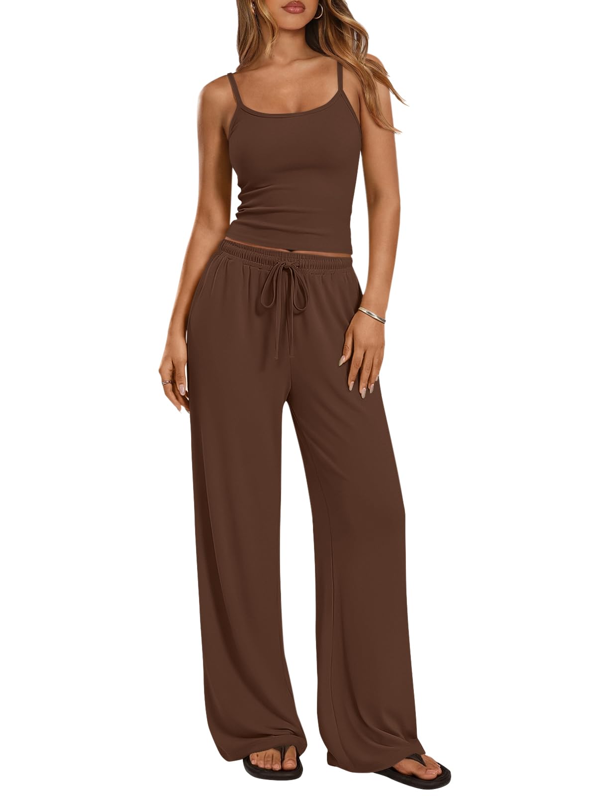 Trendy Queen Women's 2 Piece Lounge Set Summer Outfits - Camisole Top & Wide Leg Pants