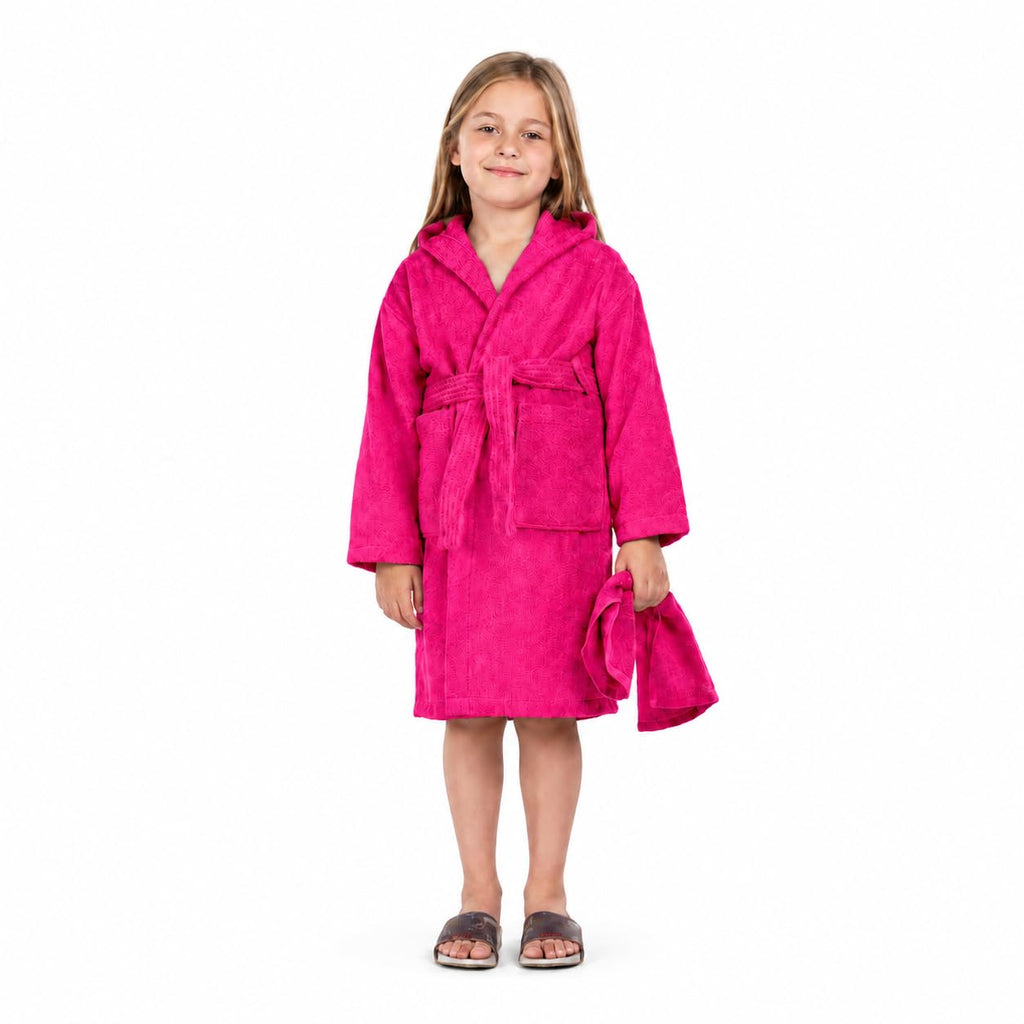 ALLEN & MATE 100% COTTON Hooded Kids Bathrobe – Soft, Medium Weight Absorbent Bath Towel Robe for Boys & Girls, 6-15 Years