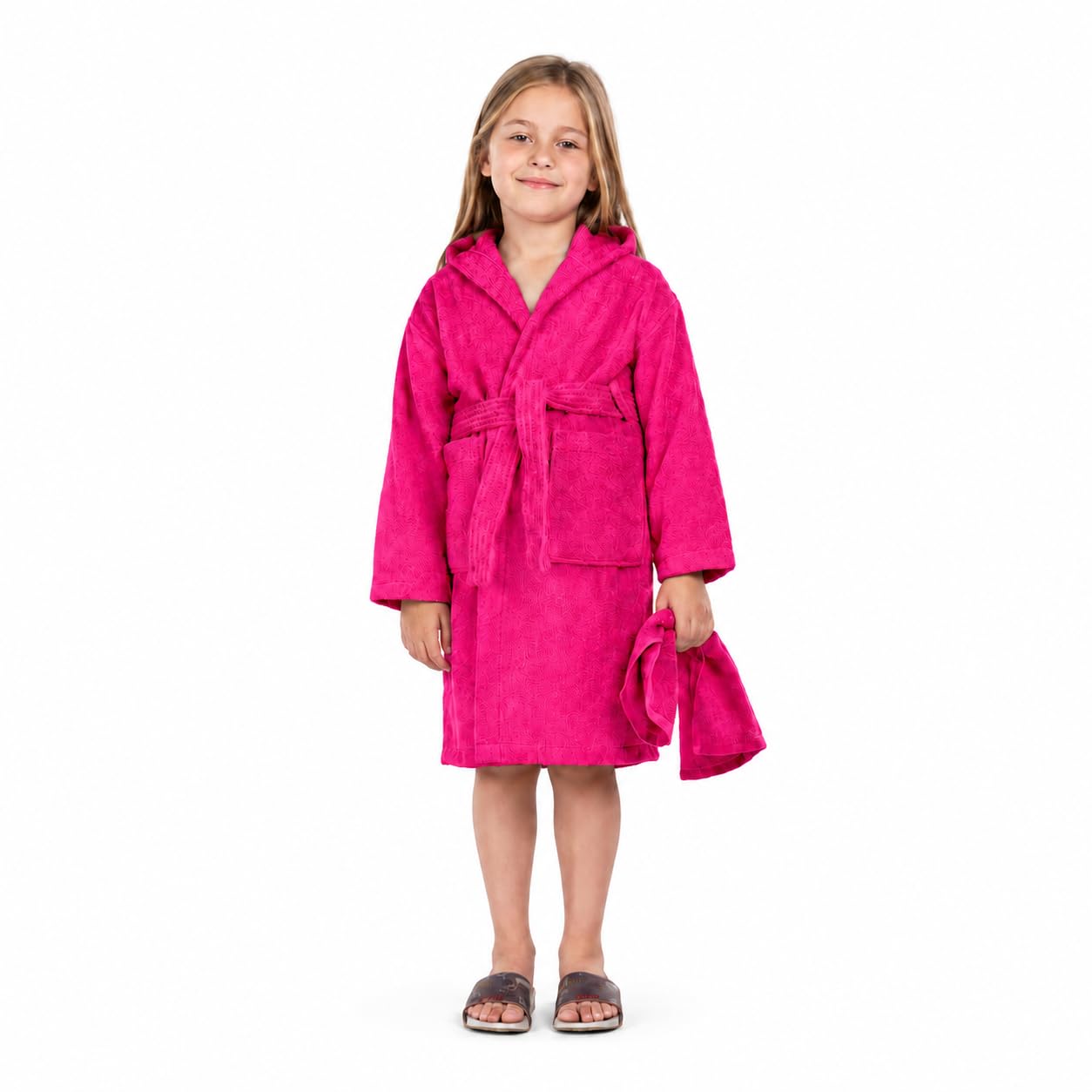 ALLEN & MATE 100% COTTON Hooded Kids Bathrobe – Soft, Medium Weight Absorbent Bath Towel Robe for Boys & Girls, 6-15 Years