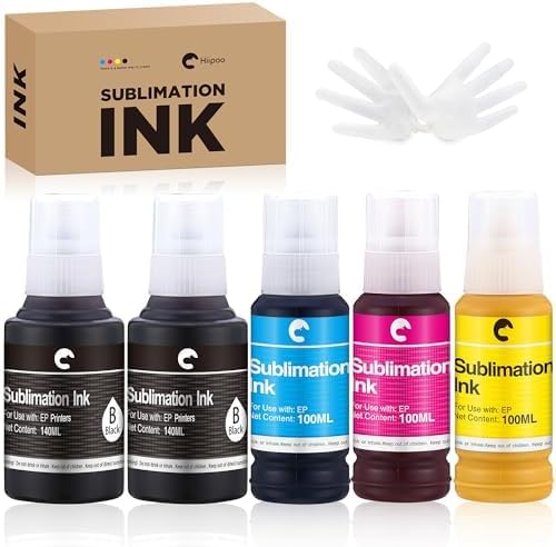 Hiipoo 580ML Sublimation Ink for Supertank Inkjet Printer ET-2400 ET-2720 ET-2760 ET-2800 ET-2803 ET-2850 ET-3760 ET-4800 ET-15000 Heat Press Transfer on T-Shirt (Autofill/ICC-Free/Anti-UV)