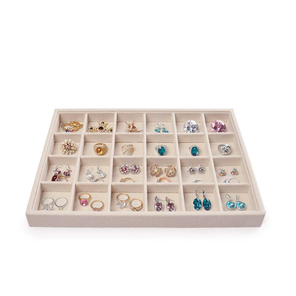 Oirlv linen Jewelry Display Trays Stackable Necklace Bracelet Ring Showcase Display Empty Plate(Pack of 1)