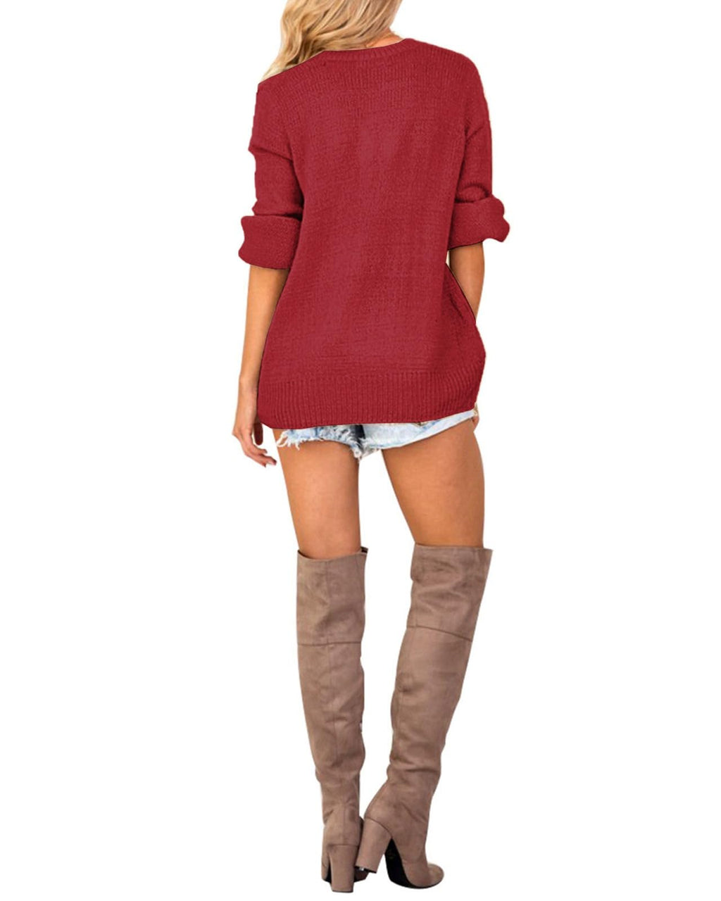 LookbookStore Women's Knit Long Sleeve Faux Wrap Surplice V Neck Sweater Top