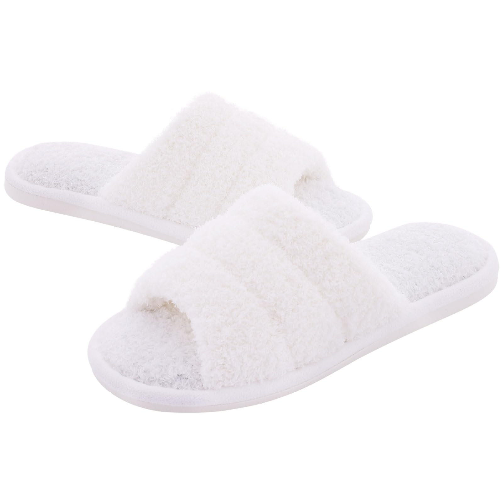 shevalues Terry Cloth Open Toe Slippers for Women Memory Foam Slip On House Slippers