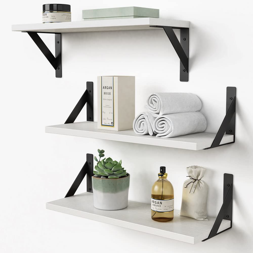 Forbena 12 Inch Deep Floating Shelves for Wall, Wide Black Wall Mounted Shelves for Bedroom Office Books Plants, Large Hanging Shelf for Living Room Bathroom Kitchen Closet Pantry Storage (3-Pack)