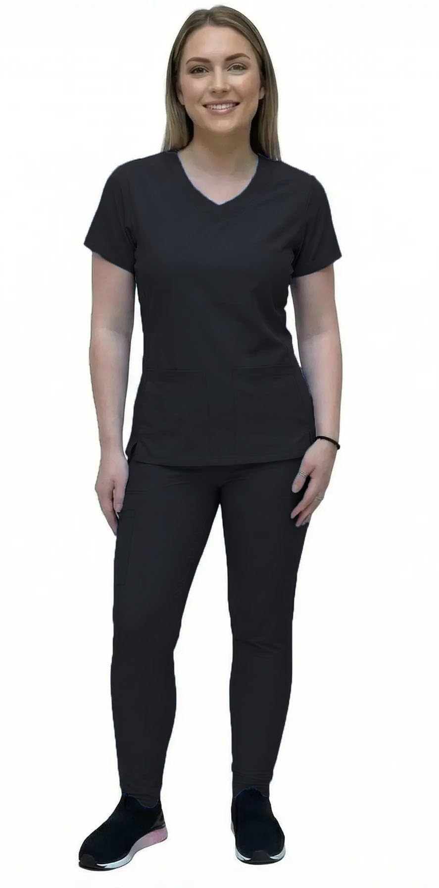 ANGIE UNIFORMS YOGAFLEX Jogger Scrubs for Women Set. Soft & Stretchy. Side Spandex 2 Pockets Top with Yoga Waist Joggers