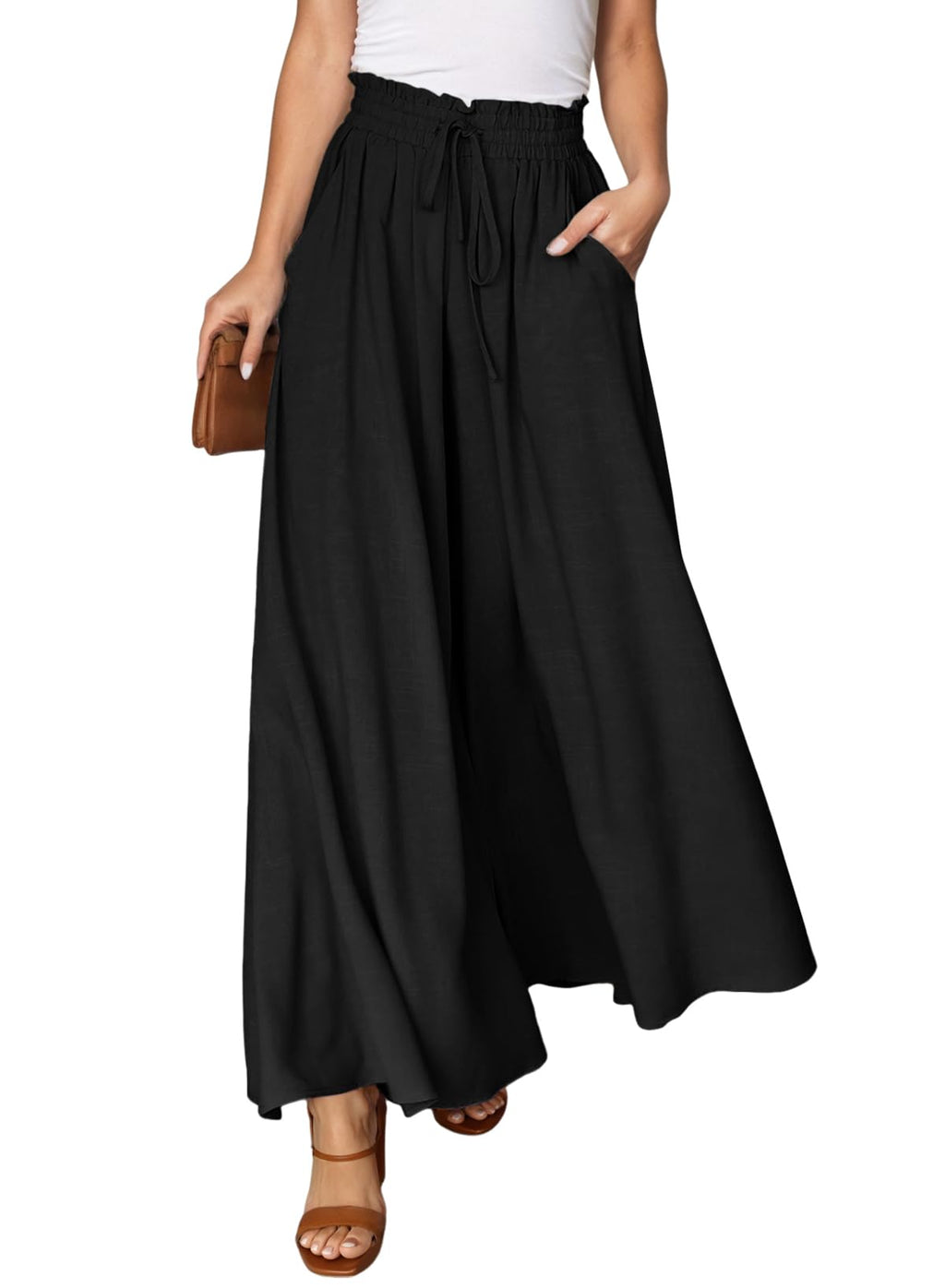 Dokotoo Pants for Women Casual Elastic Waist Wide Leg Pants with Pockets