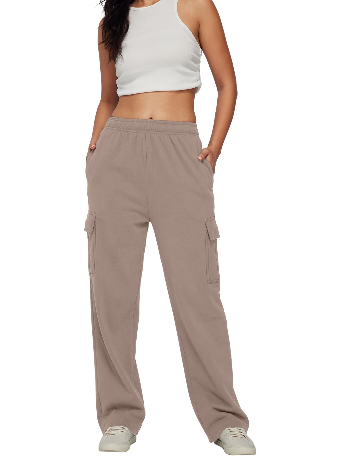 AUTOMET Womens Cargo Sweatpants Baggy Fleece High Waisted Joggers Sweat Pants Athletic Pants