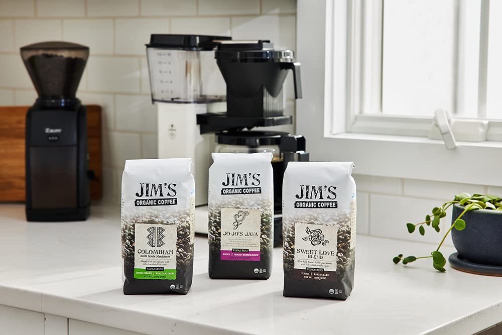 Jim’s Organic Coffee – Colombian – Single Origin, Medium Roast - Whole Bean 12 oz Bag