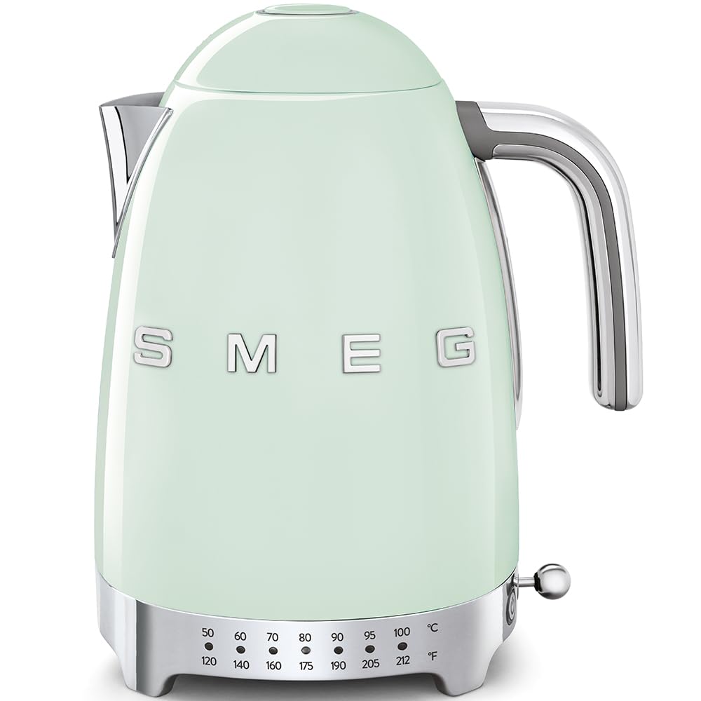 SMEG Variable Temperature Electric Kettle 1.7L (7 Cup), Stainless Steel Tea & Coffee Kettle, Fast Boil, Adjustable Temp 122°F–212°F, Keep Warm, Auto Shut-Off, 360° Base, Retro Style-Black