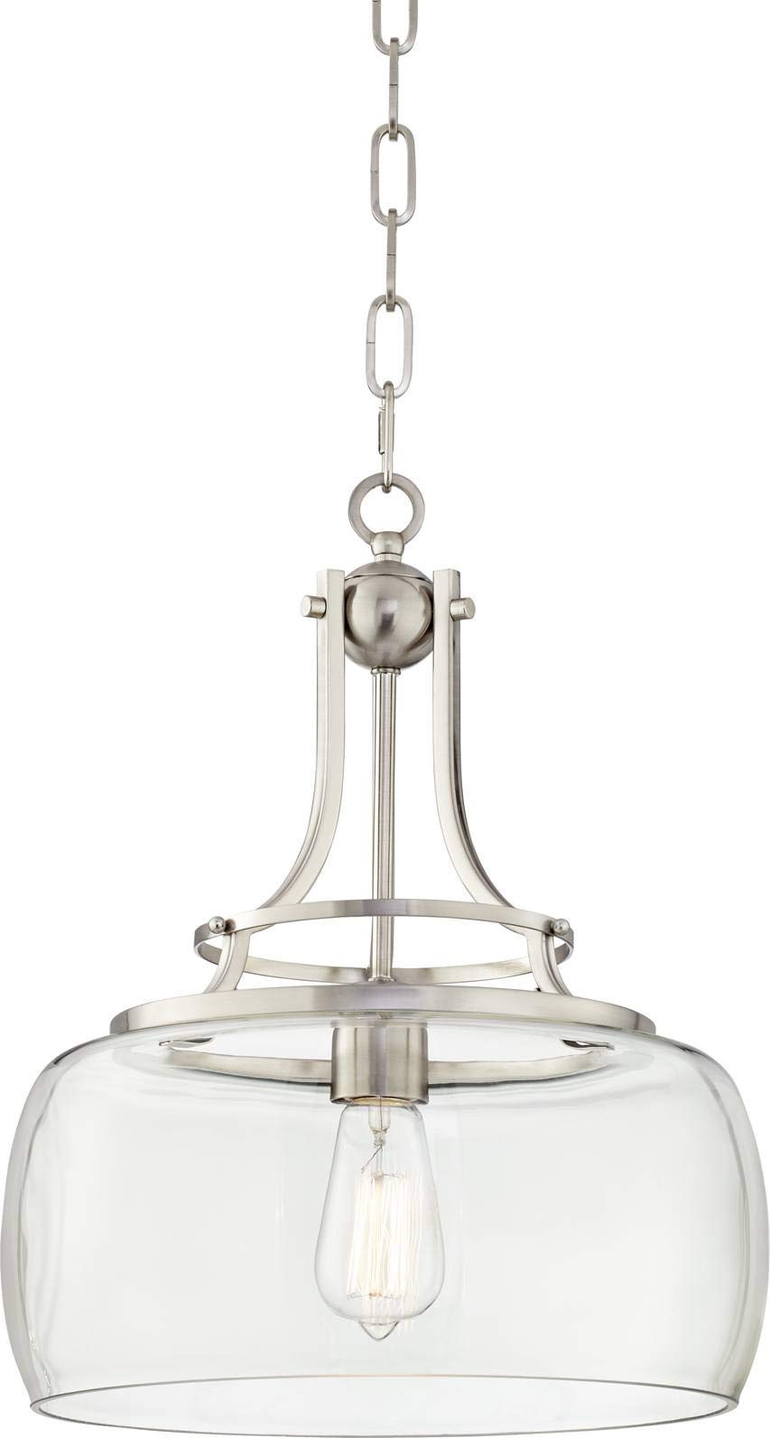 Franklin Iron Works Charleston Satin Nickel Pendant Chandelier 16" Wide Rustic Farmhouse Seeded Clear Glass LED 3-Light Fixture for Dining Room House Foyer Entryway Kitchen Bedroom Living Room