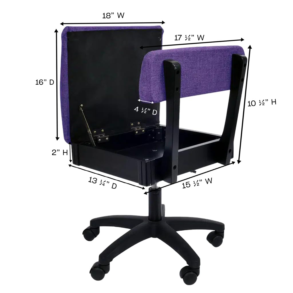 Arrow Sewing H8123 Adjustable Height Hydraulic Sewing and Craft Chair with Under Seat Storage and Solid Fabric, Lady Gray Fabric