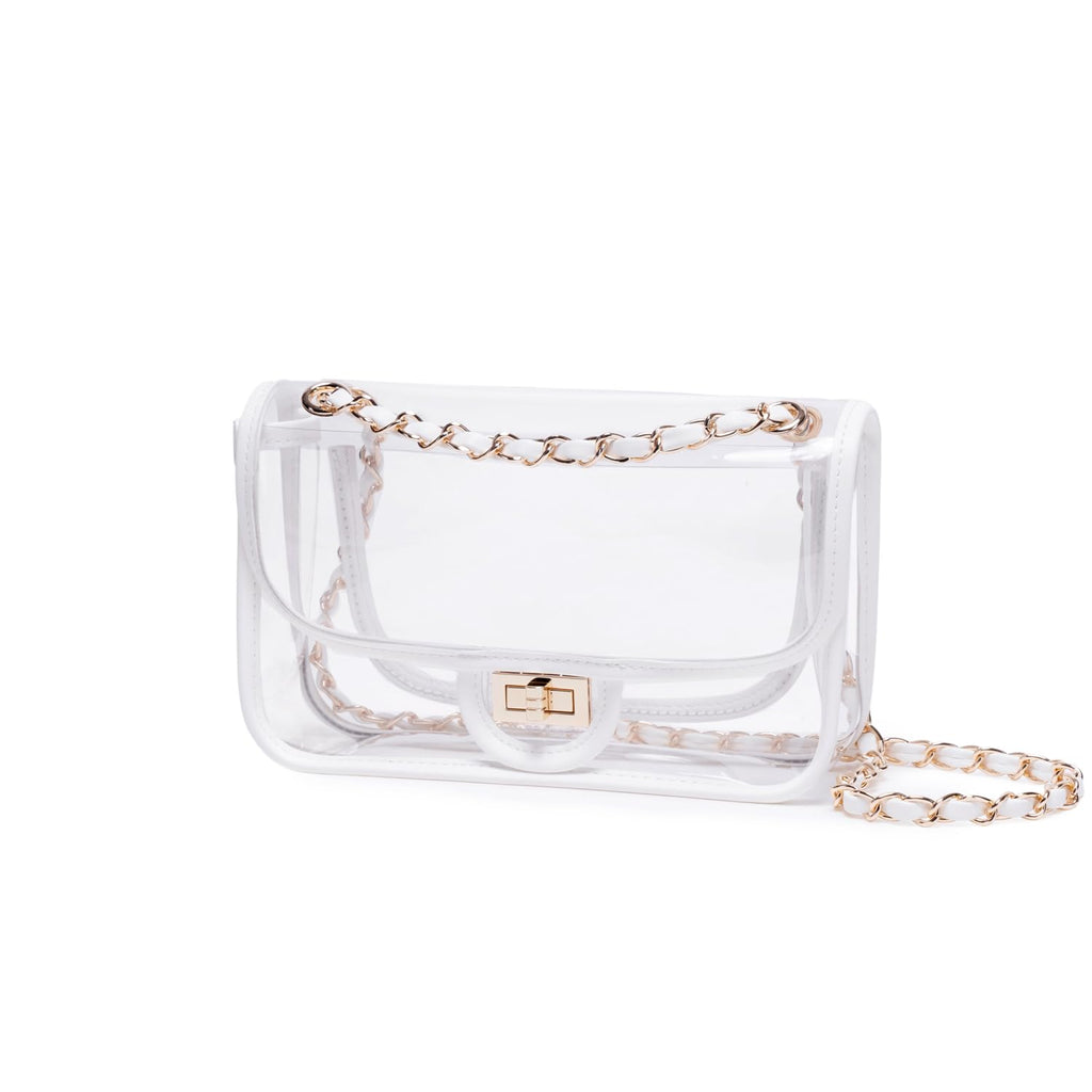 Womens PVC Clear Purse Handbag with Chain Stadium Approved Clear Bag See Through Bag for Working and Concert