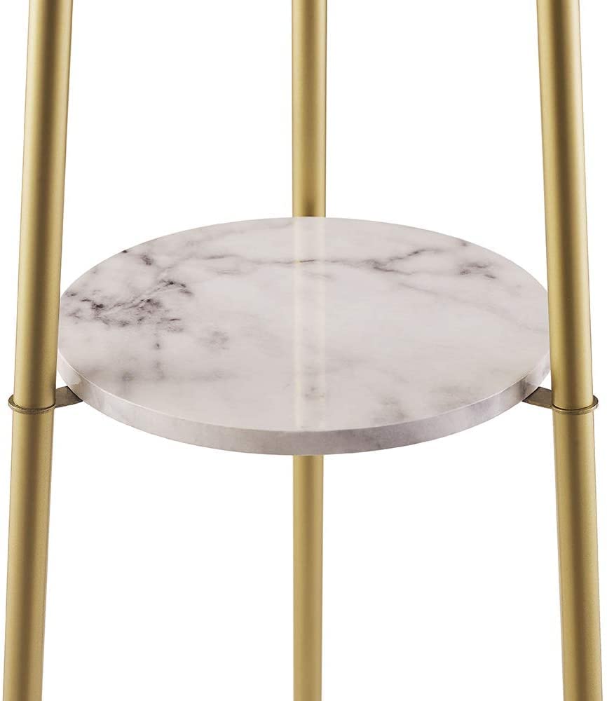 ROSEN GARDEN Floor Lamp, Standing Reading Light with Shelves and Fabric Shade, Modern Tall Pole Lamp, Accent Furniture Décor Lighting for Living Room, Bedrooms (Gold, 4-Tier)