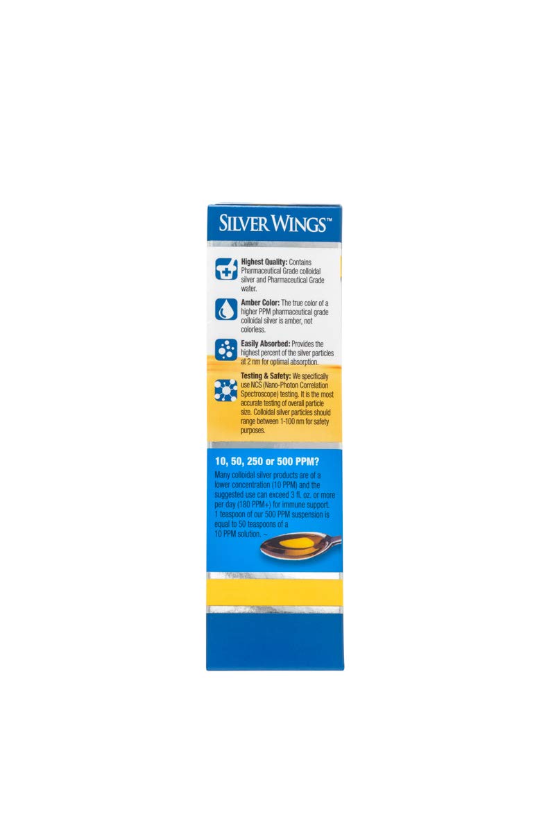 Natural Path Silver Wings Colloidal Silver 500PPM, Amber Brown Liquid Immune Support, 1 Fl Oz (Pack of 1)