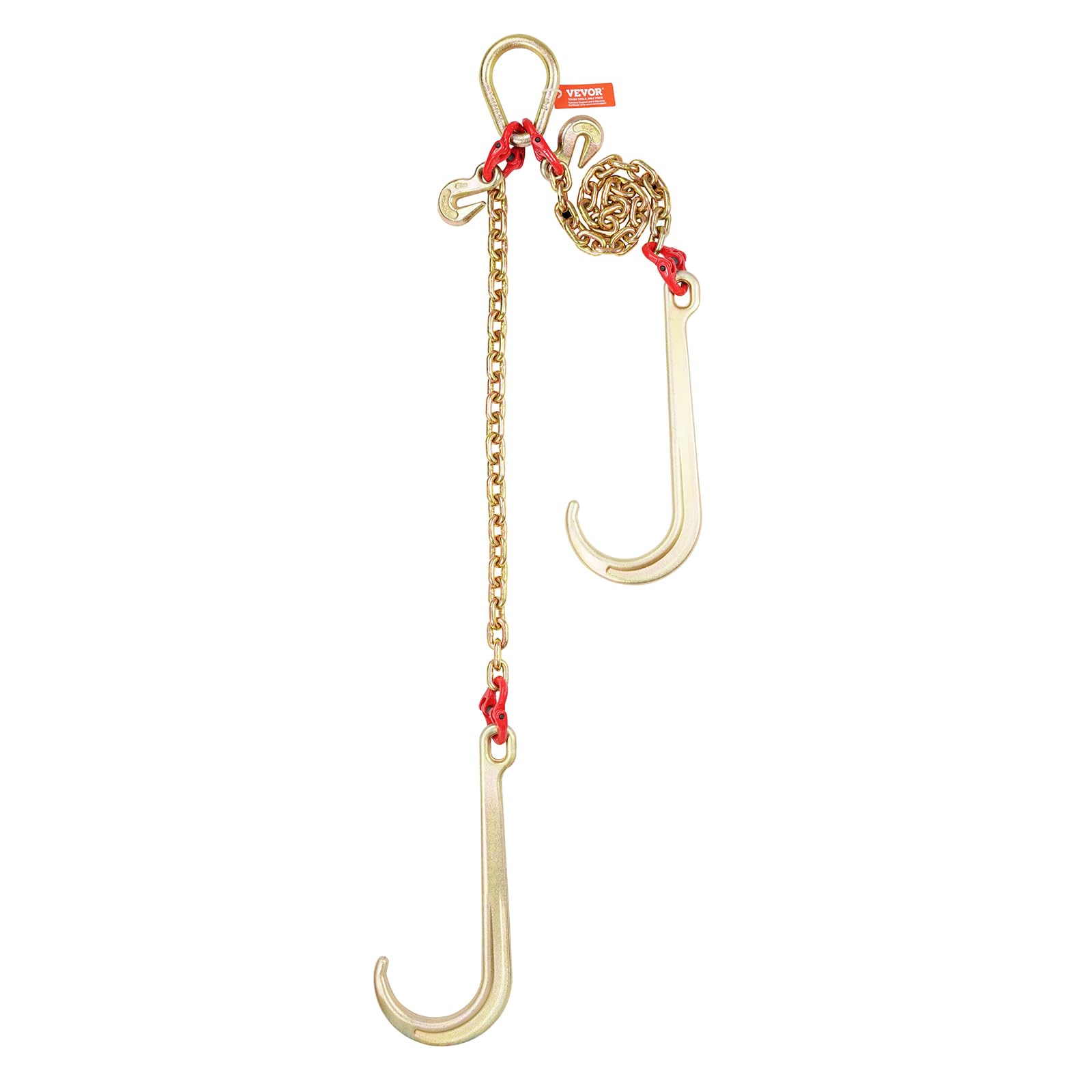 VEVOR G80 V Bridle Chain, 3/8" x 2' Towing Chain Bridle with 15" J Hooks, T Hooks & Grab Hooks, Heavy Duty Transport Tow Chain Bridle with 7800 lbs Safe Working Load for Flatbed Truck Wrecker Recovery