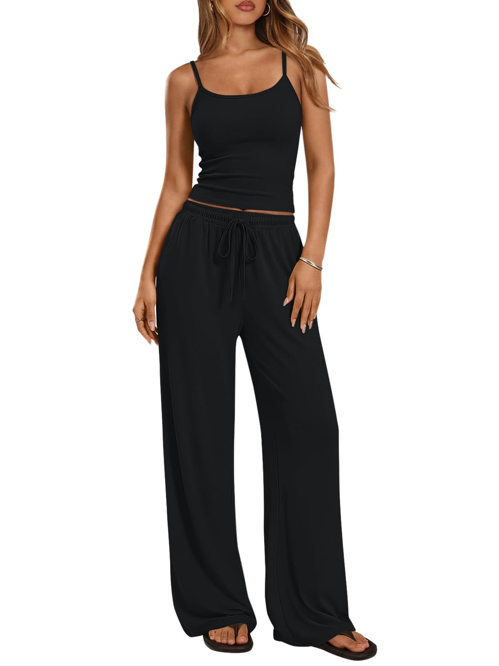 Trendy Queen Women's 2 Piece Lounge Set Summer Outfits - Camisole Top & Wide Leg Pants
