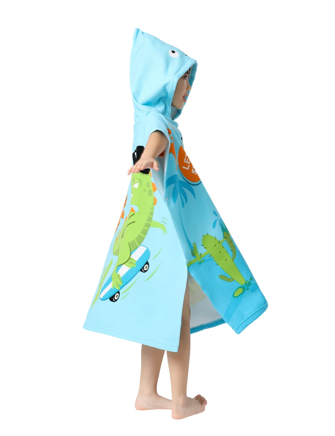 Soft Microfiber Swim Cover-ups for 3 to 10 Years Old Kids Hooded Bath Beach Poncho Towels (Alligator, Fits 3-10 Years)