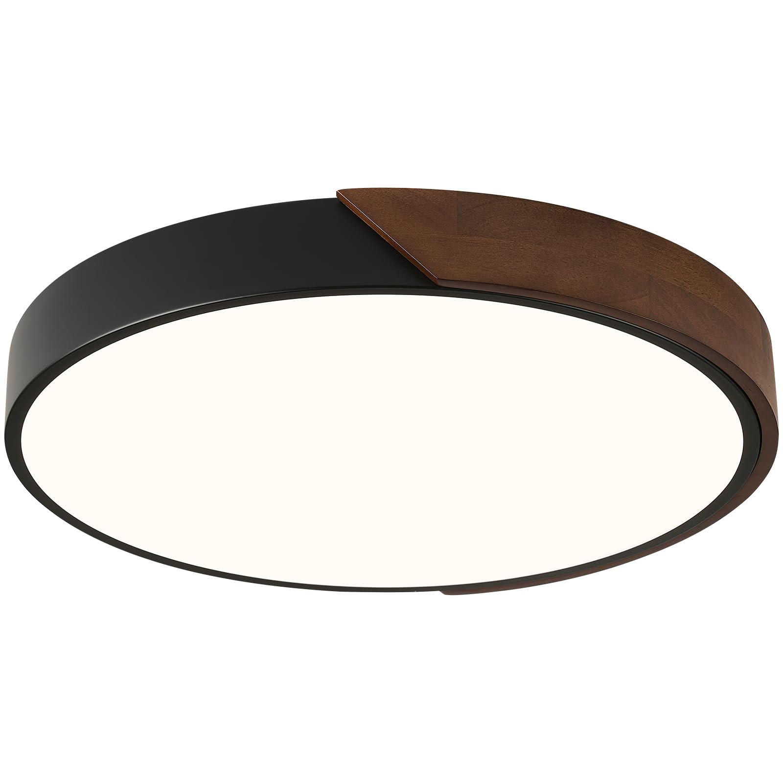 Modern LED Ceiling Light, Minimalist Wood Dimmable Flush Mount Ceiling Light Fixture, Round 5CCT Lighting Lamp with Acrylic Lampshade for Bedroom Hallway Kitchen Laundry, Black 11.8"