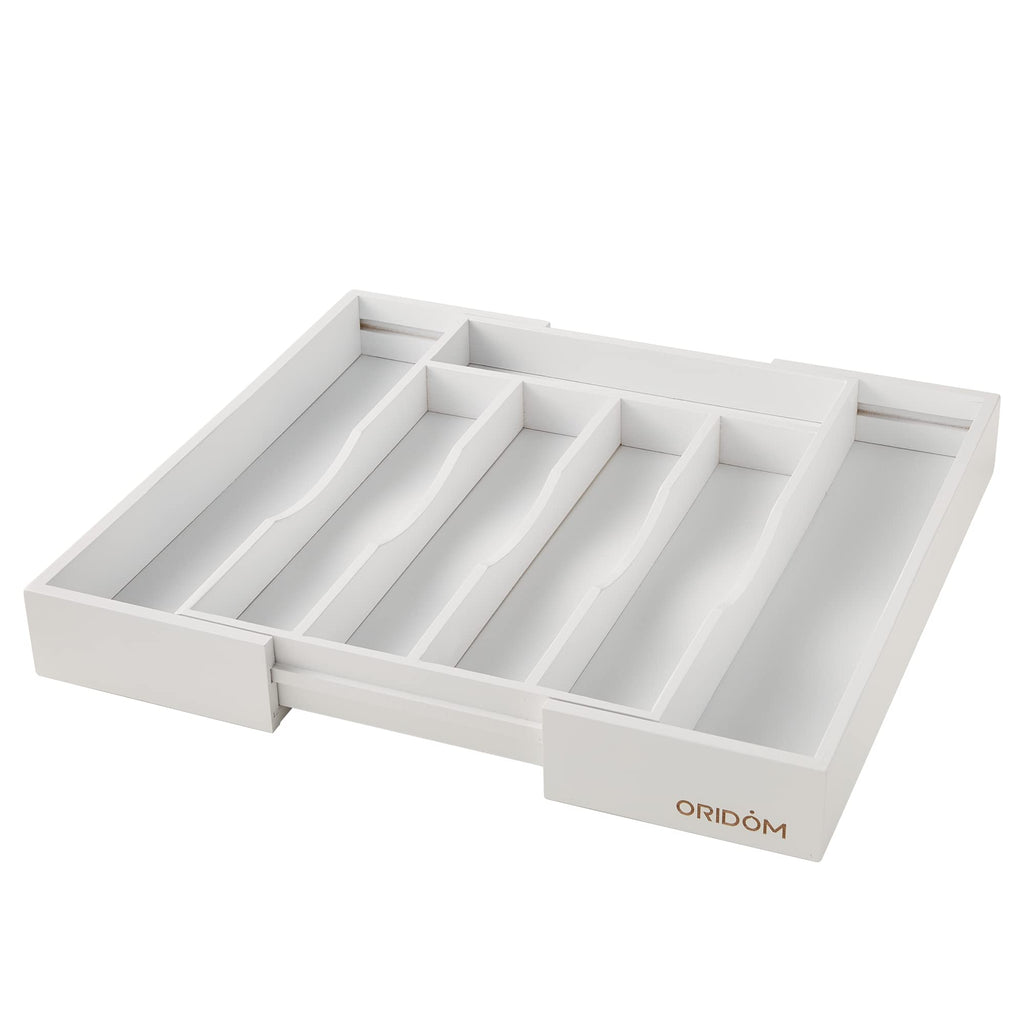 Expandable Acacia Kitchen Drawer Organizer for Cutlery and Utensils, Adjustable Acacia Wood Cutlery Tray in Drawer for Flatware and Silverware in Kitchen