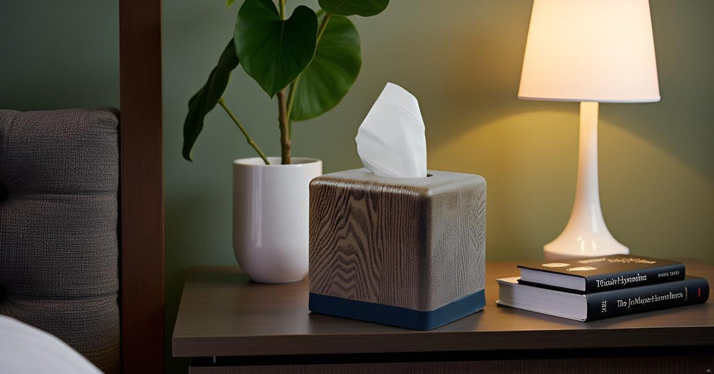Hymmah Square Tissue Box Cover Holder with Tray,Unique Cube Design Tissue Dispenser Cover Decor for Vanity Counter Tops Also Great for Bedroom and Living Room